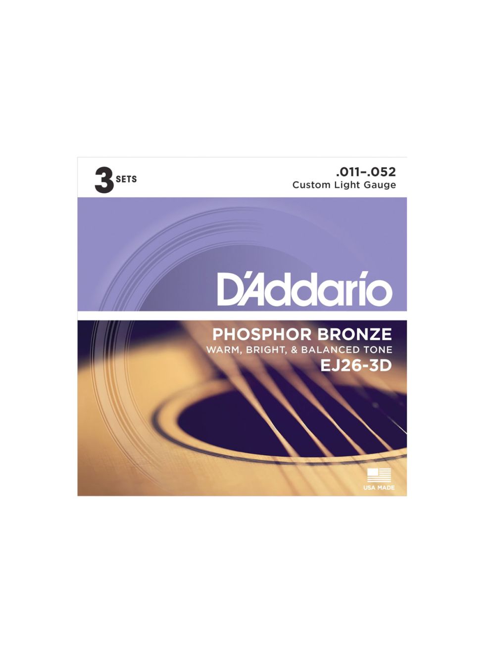 D'Addario EJ26-3D Phosphor Bronze Acoustic Guitar Strings 3-Pack - Open Box