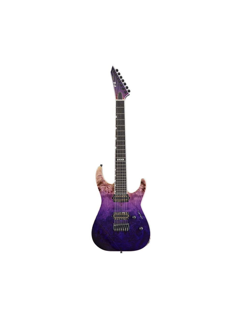 ESP E-II MII 7-String Neck Thru Burl Maple w/Hipshot in Purple Natural Fade
