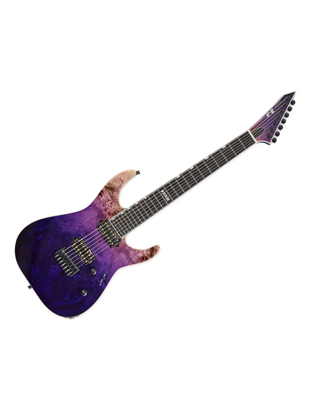 ESP E-II MII 7-String Neck Thru Burl Maple w/Hipshot in Purple Natural Fade