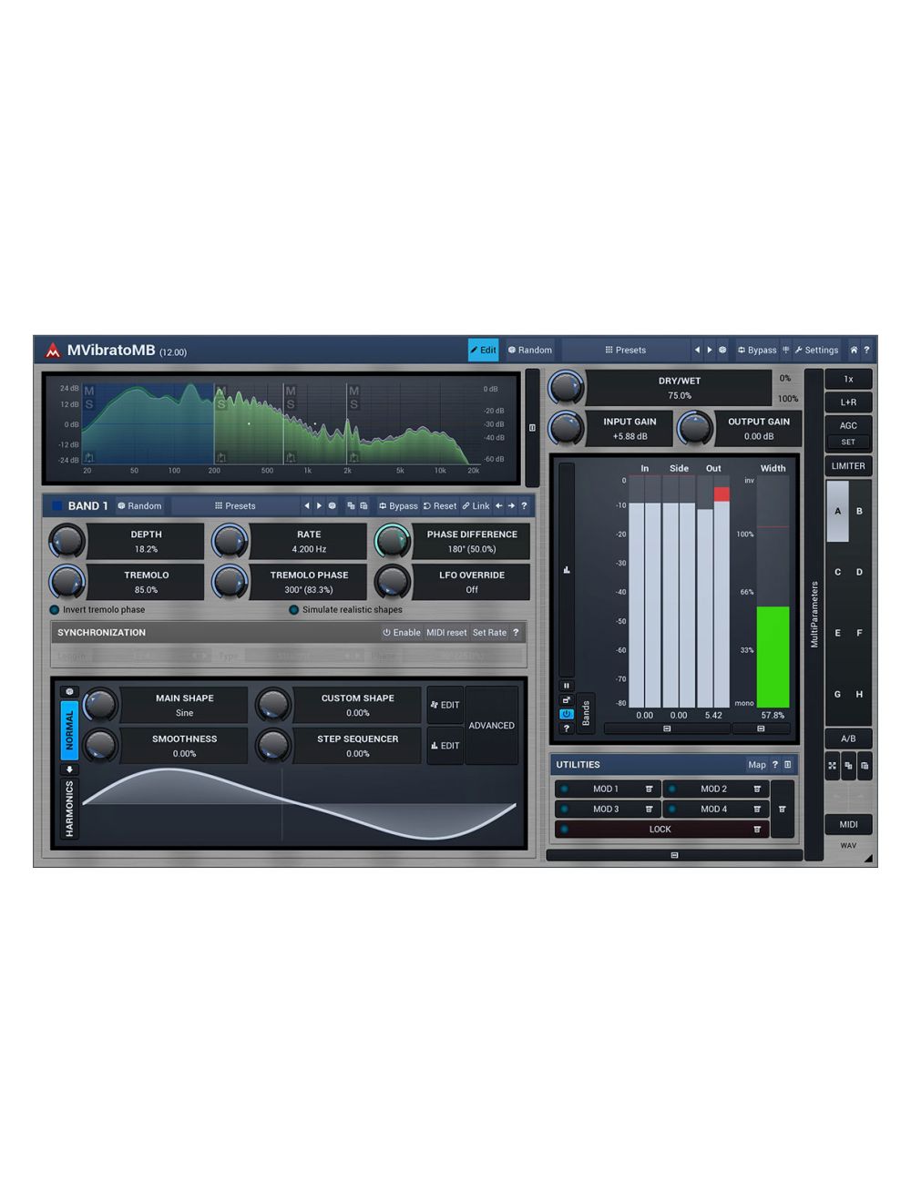 Melda MVibratoMB 6 Band Custom Shape Rotary Simulation