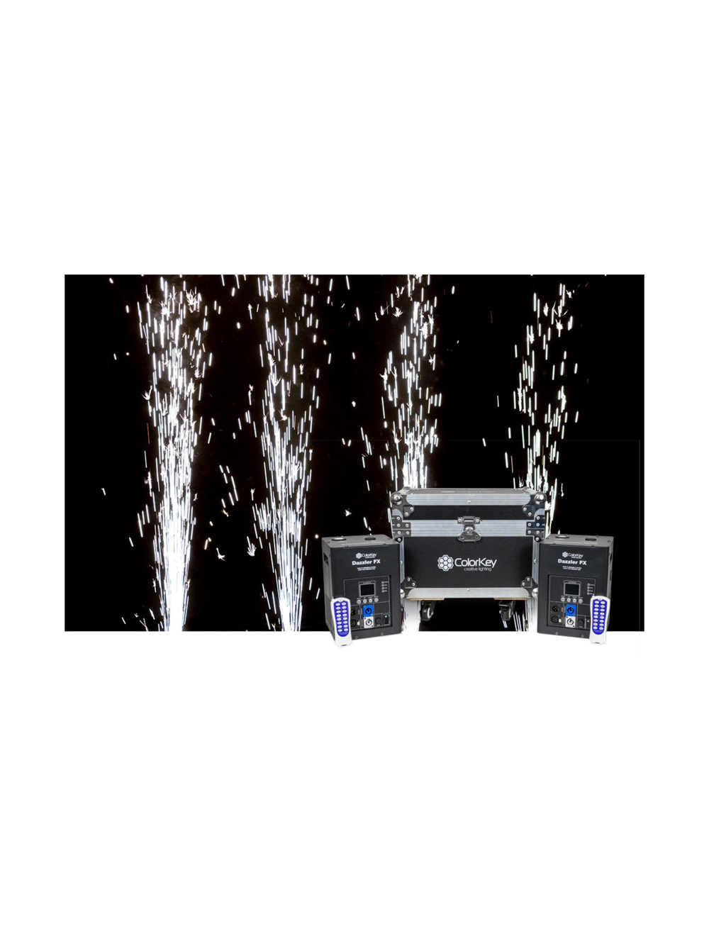 ColorKey Dazzler FX MKII Cold Spark Machine Bundle - 2-Pack w/ Road Case - Black