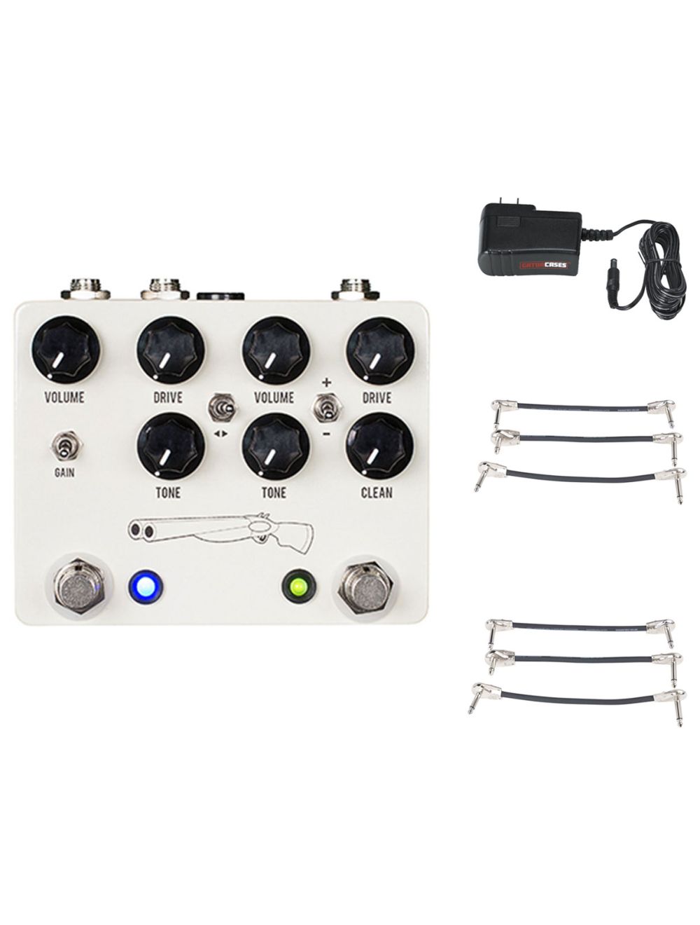 JHS Double Barrel V4 2-in-1 Dual OD + Gator 9V Power Combo & 3 Patch Cables