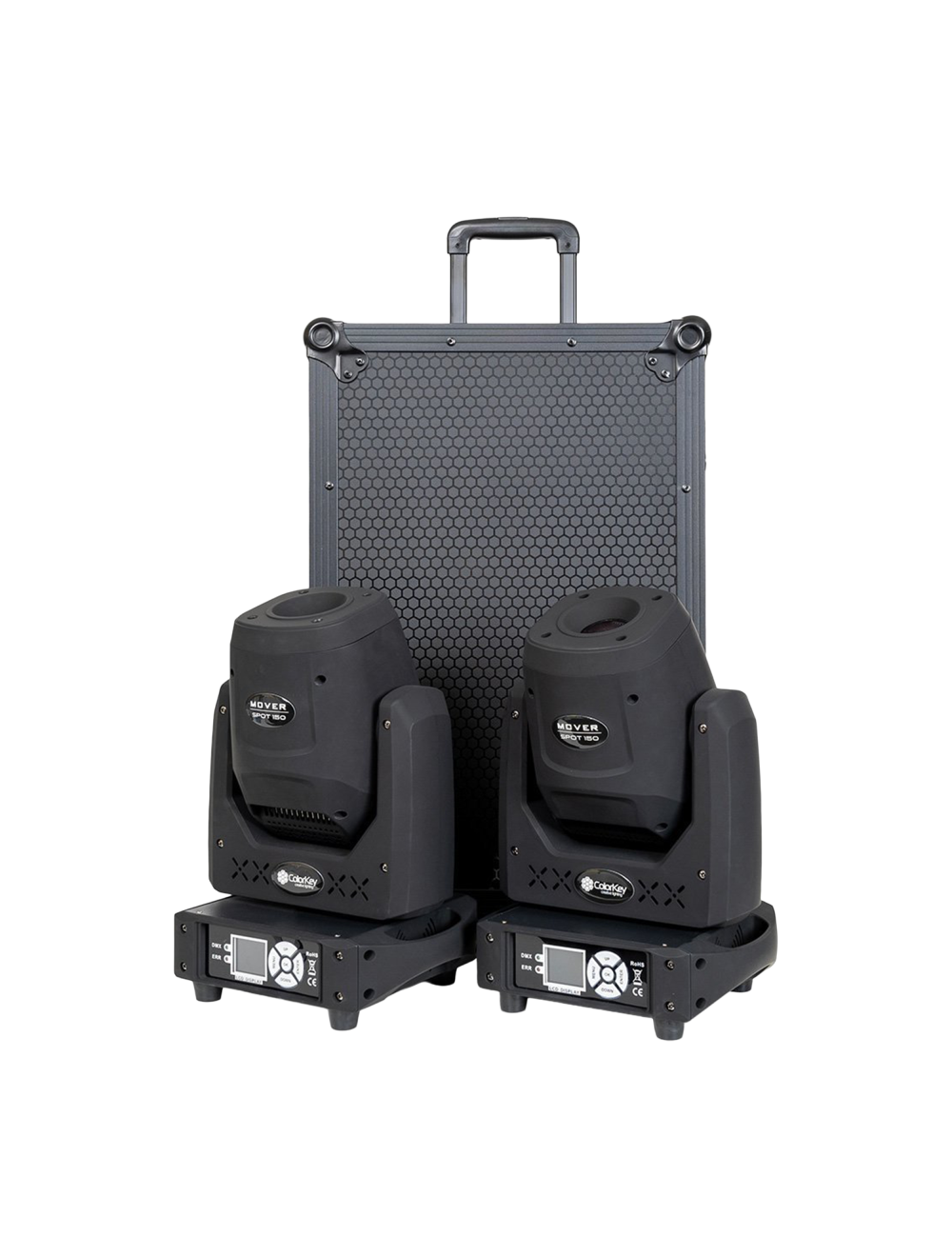 ColorKey Mover Spot 150 Moving Head Light Bundle - 2-Pack w/ Flight Case Trolley