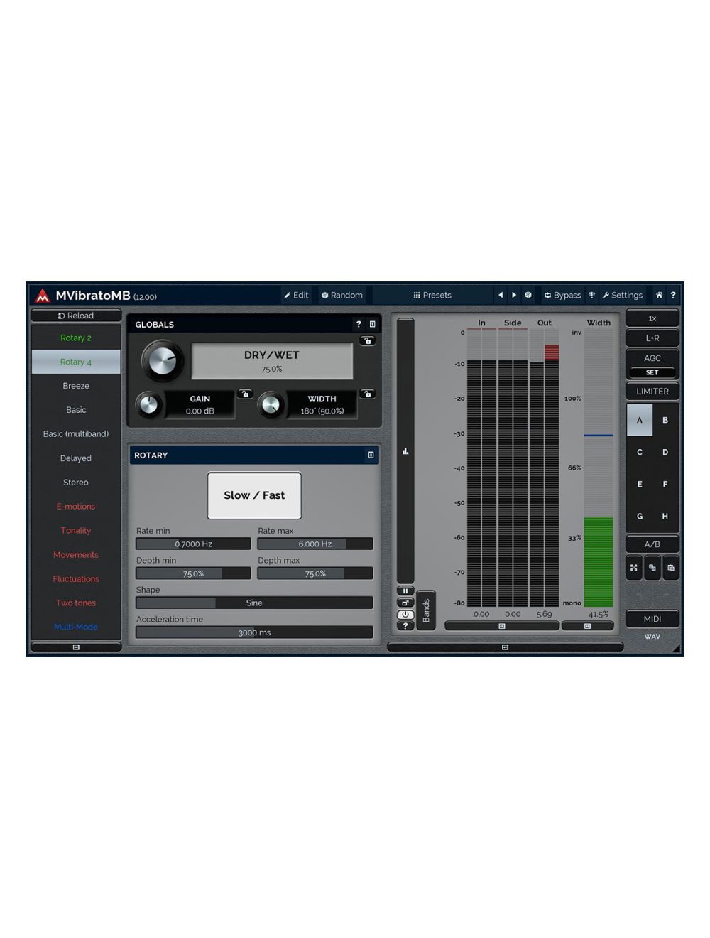 Melda MVibratoMB 6 Band Custom Shape Rotary Simulation