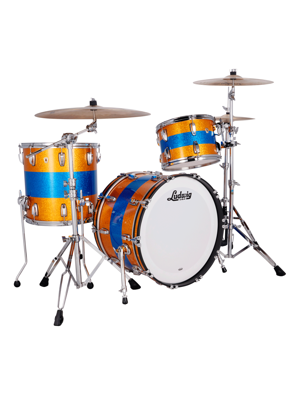 Ludwig Classic Maple Fab 3-Pc Shell Pack w/22" Kick - Triband Gold/Blue Sparkle