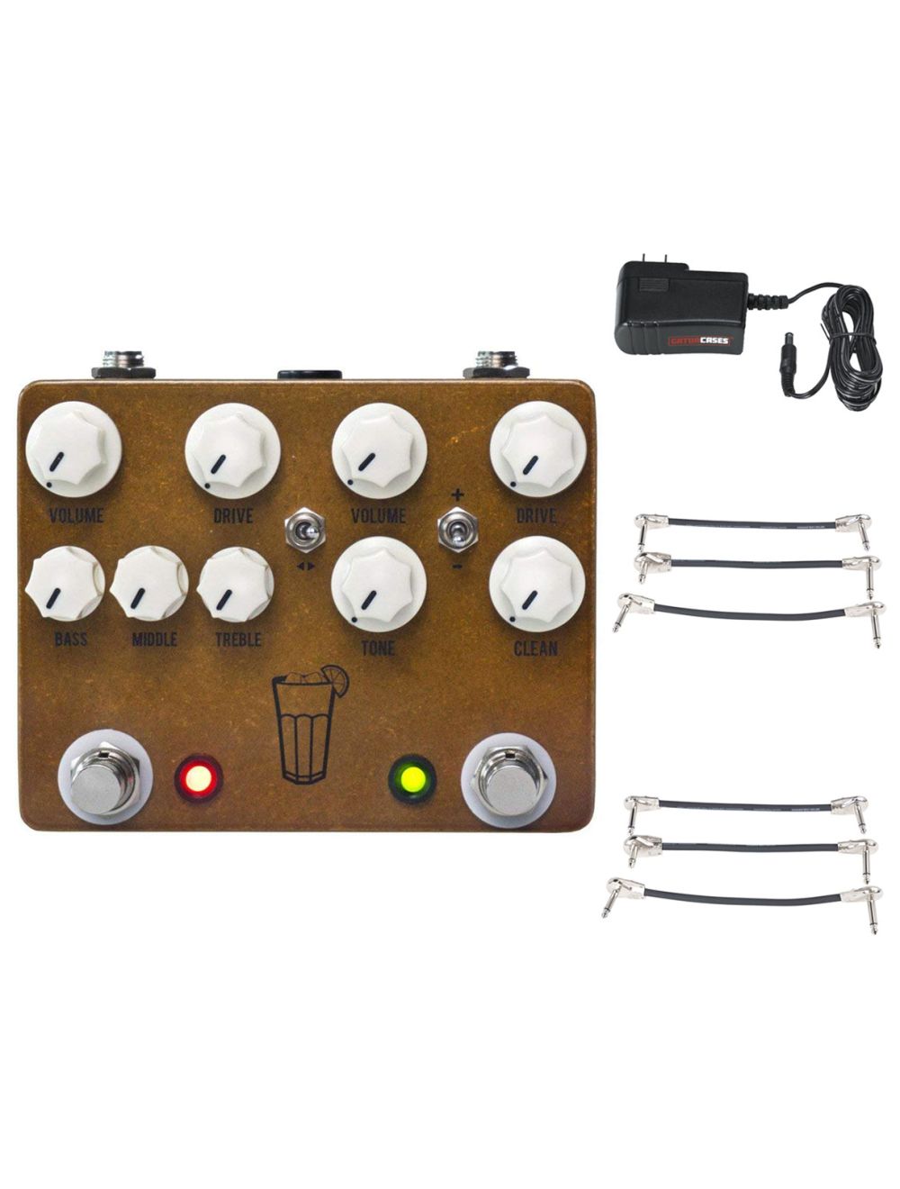 JHS Sweet Tea V3 2-in-1 Dual Overdrive + Gator 9V Power Combo & 3 Patch Cables