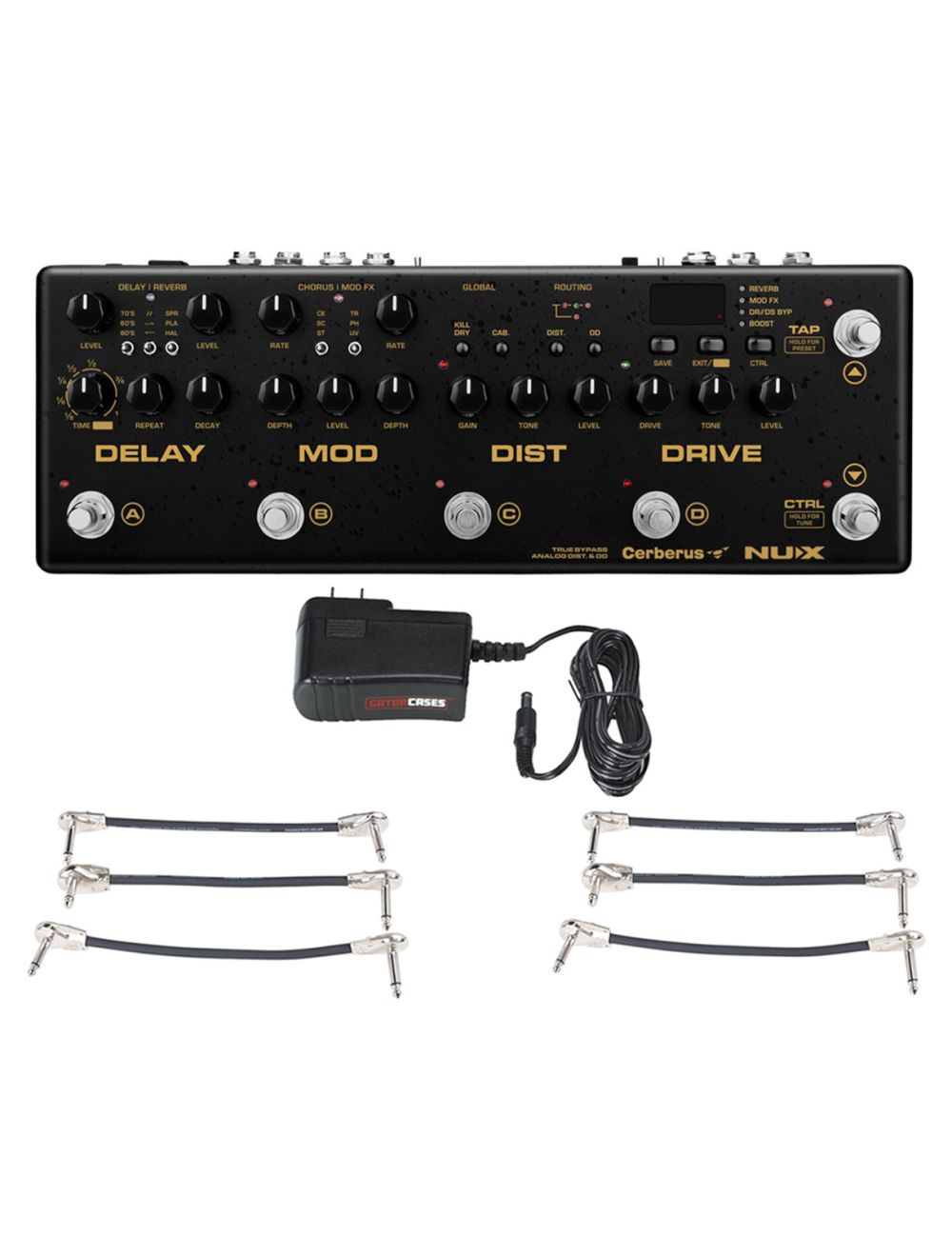 NUX Cerberus Multi Effect Unit Gator 9V Power Combo 3 Patch Cables