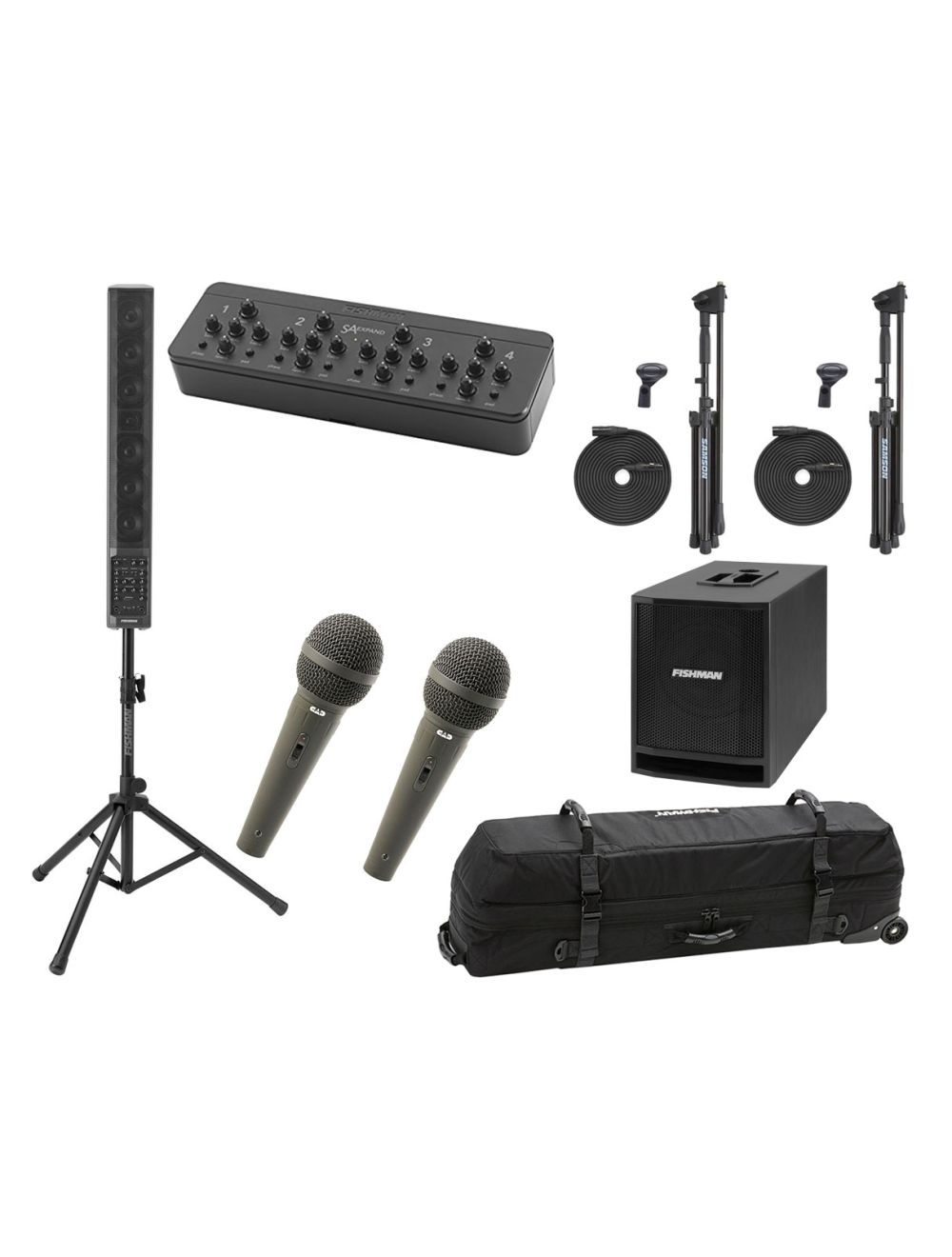 Fishman SA330x Audio System + SA Expand + SA Sub + Bag + 2 Mics Stands