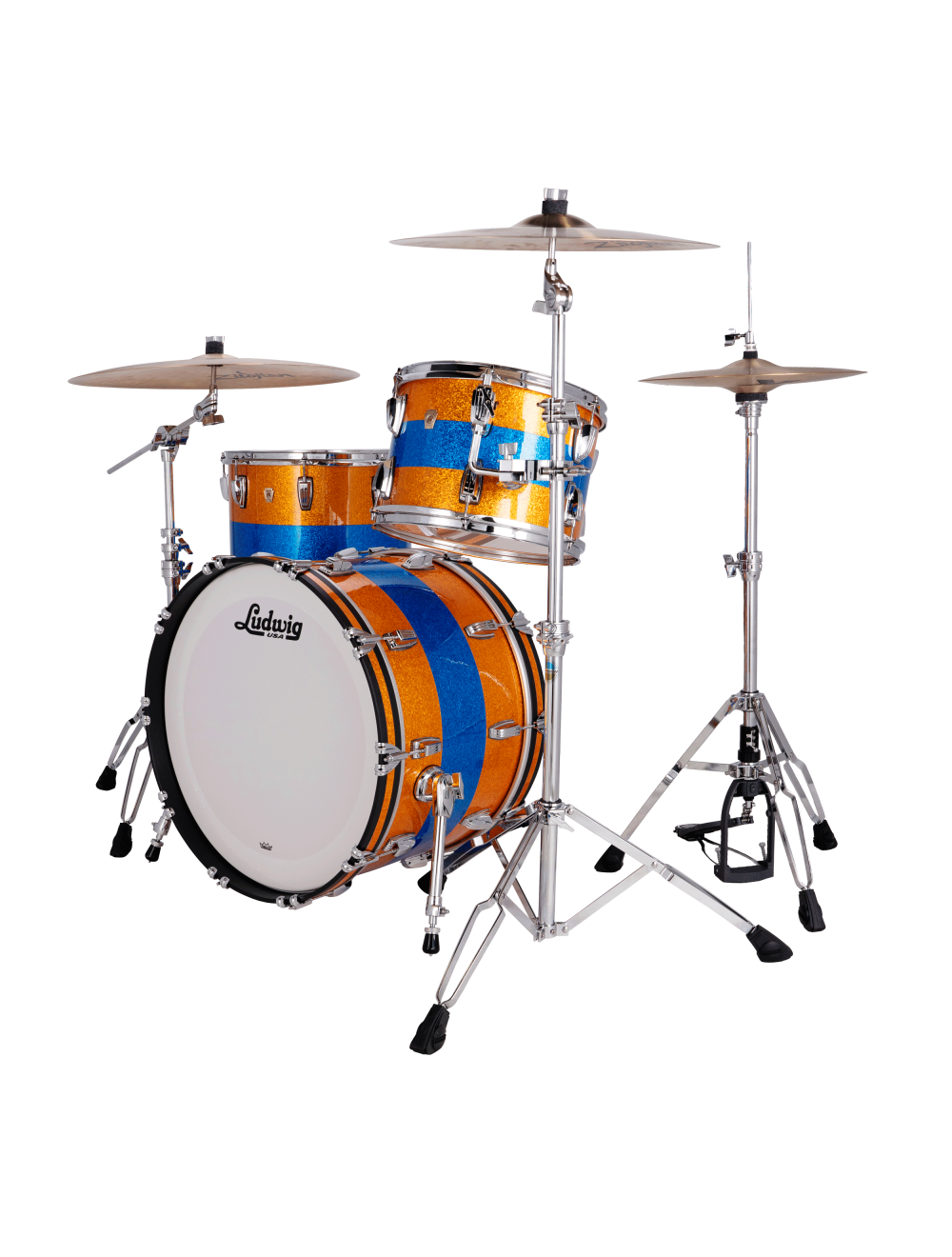 Ludwig Classic Maple Fab 3-Pc Shell Pack w/22" Kick - Triband Gold/Blue Sparkle