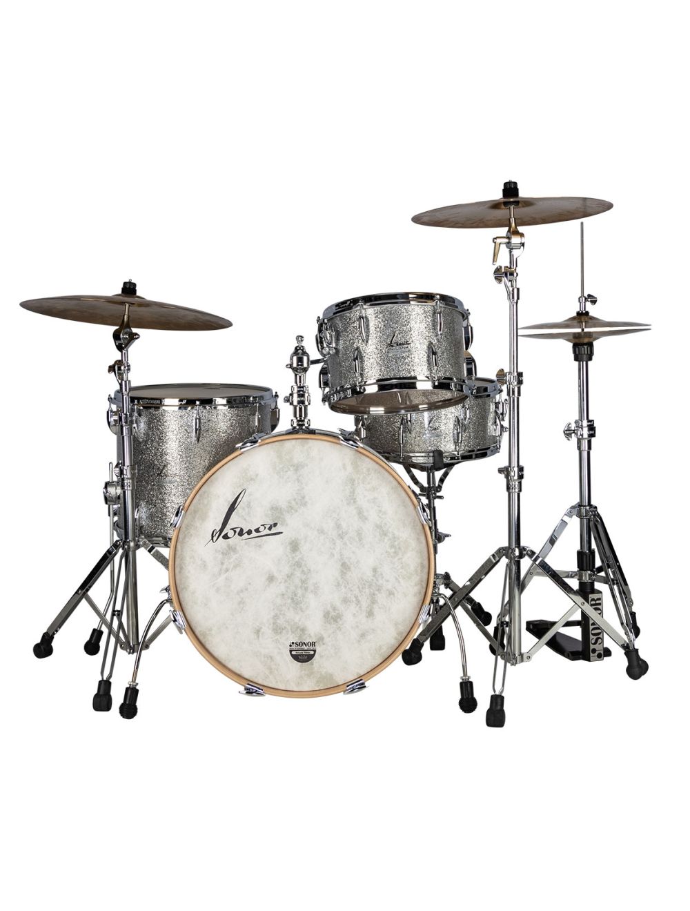 Sonor Vintage Series 3-pc Shell Pack w/22" Kick & Kick Mount - Vintage Silver Glitter