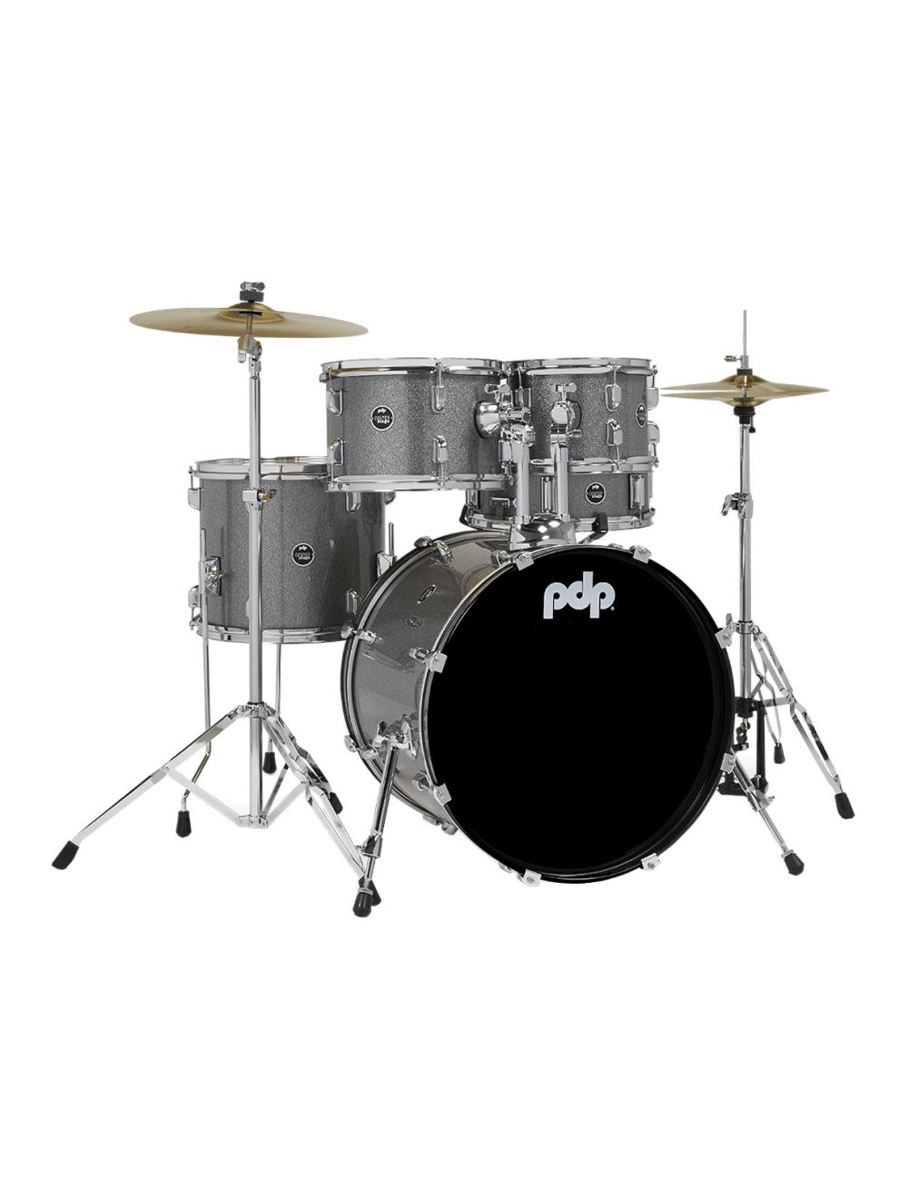 PDP Centerstage 5-Piece Drum Kit with Hardware, Cymbals & Throne - Silver Sparkle