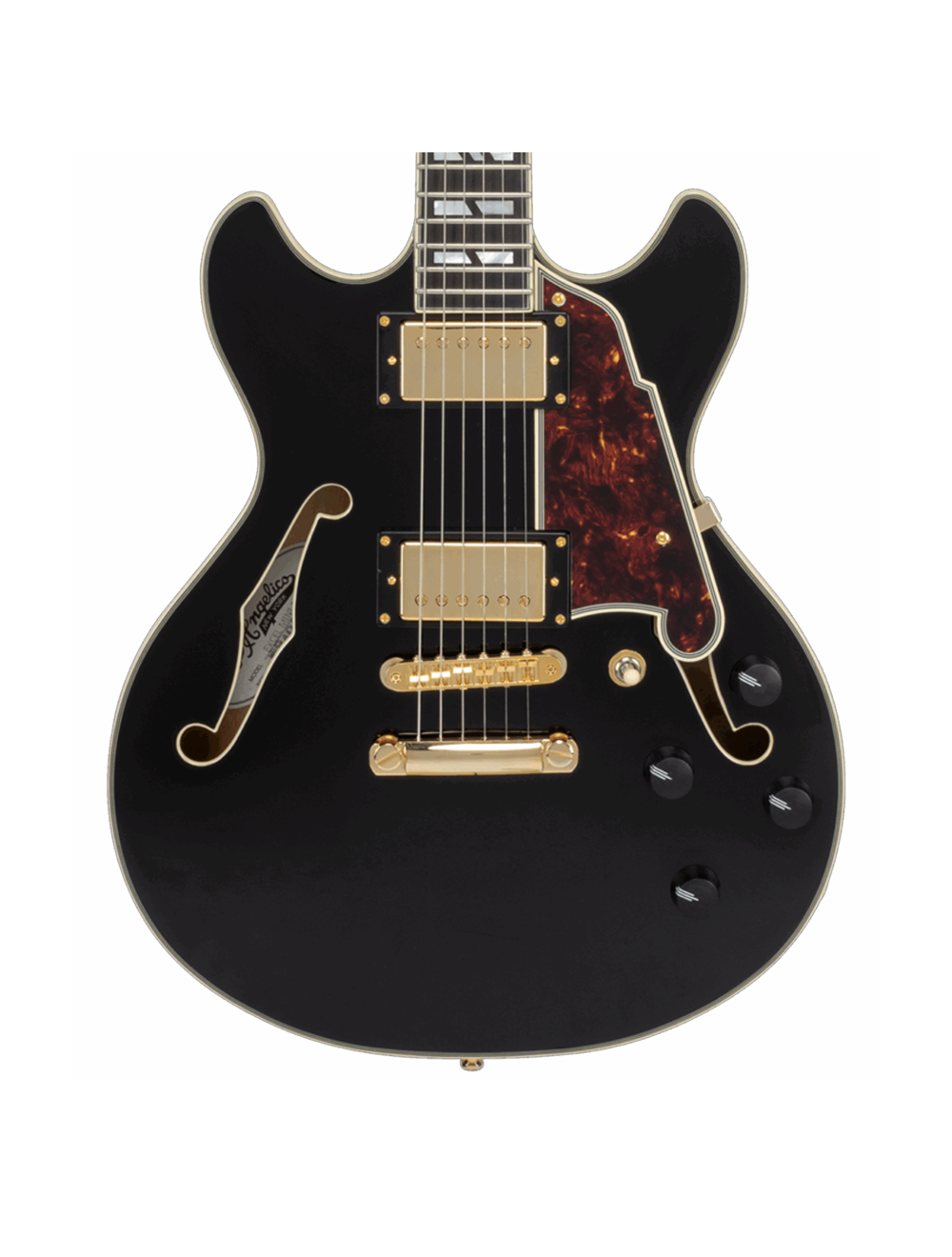 D'Angelico Excel Mini DC Double Cutaway Semi-Hollow Guitar -  Solid Black