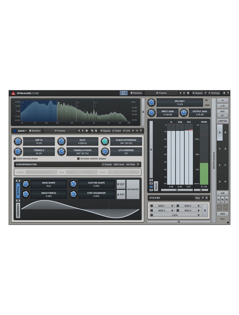 Melda MVibratoMB 6 Band Custom Shape Rotary Simulation