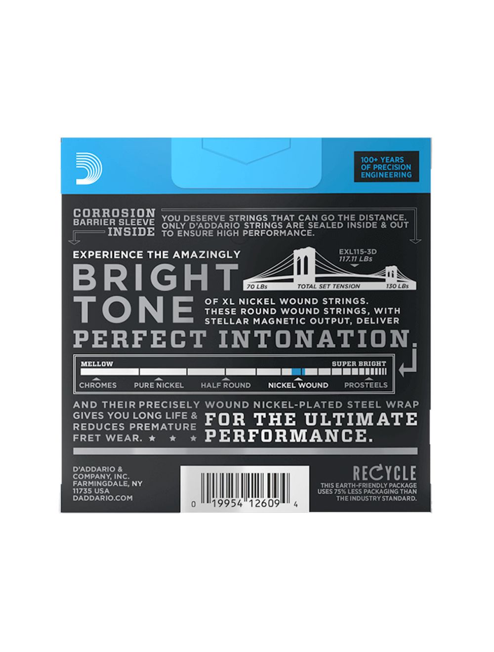 D'Addario EXL115-3D XL Nickel Electric Guitar Strings 3-Pack - 11-49 Gauge - Open Box