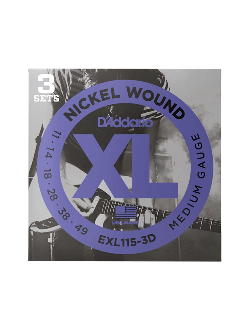 D'Addario EXL115-3D XL Nickel Electric Guitar Strings 3-Pack - 11-49 Gauge - Open Box