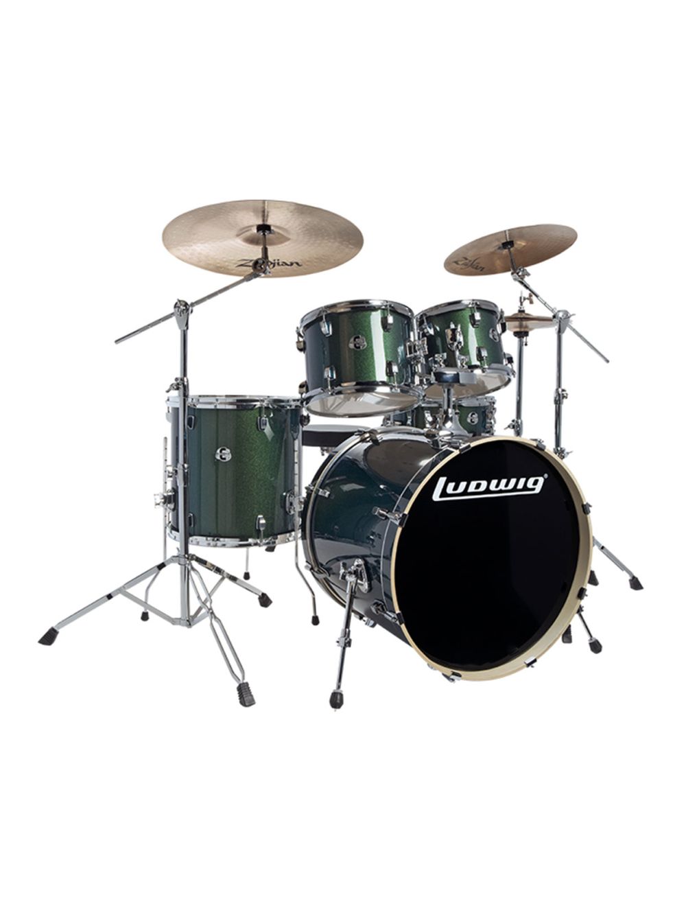 Ludwig LCEE22018I Element Evolution 5 pc Drum Set with Hardware Cymbals Emerald Green Sparkle