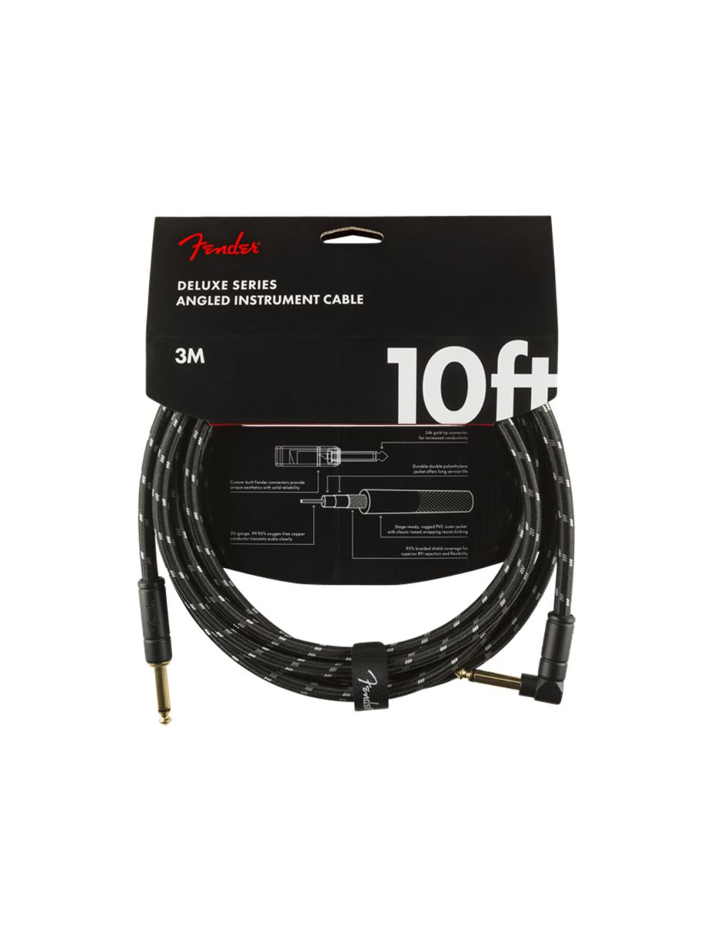 Fender Deluxe Series Instrument Cable Straight/Angle 10' - Black Tweed