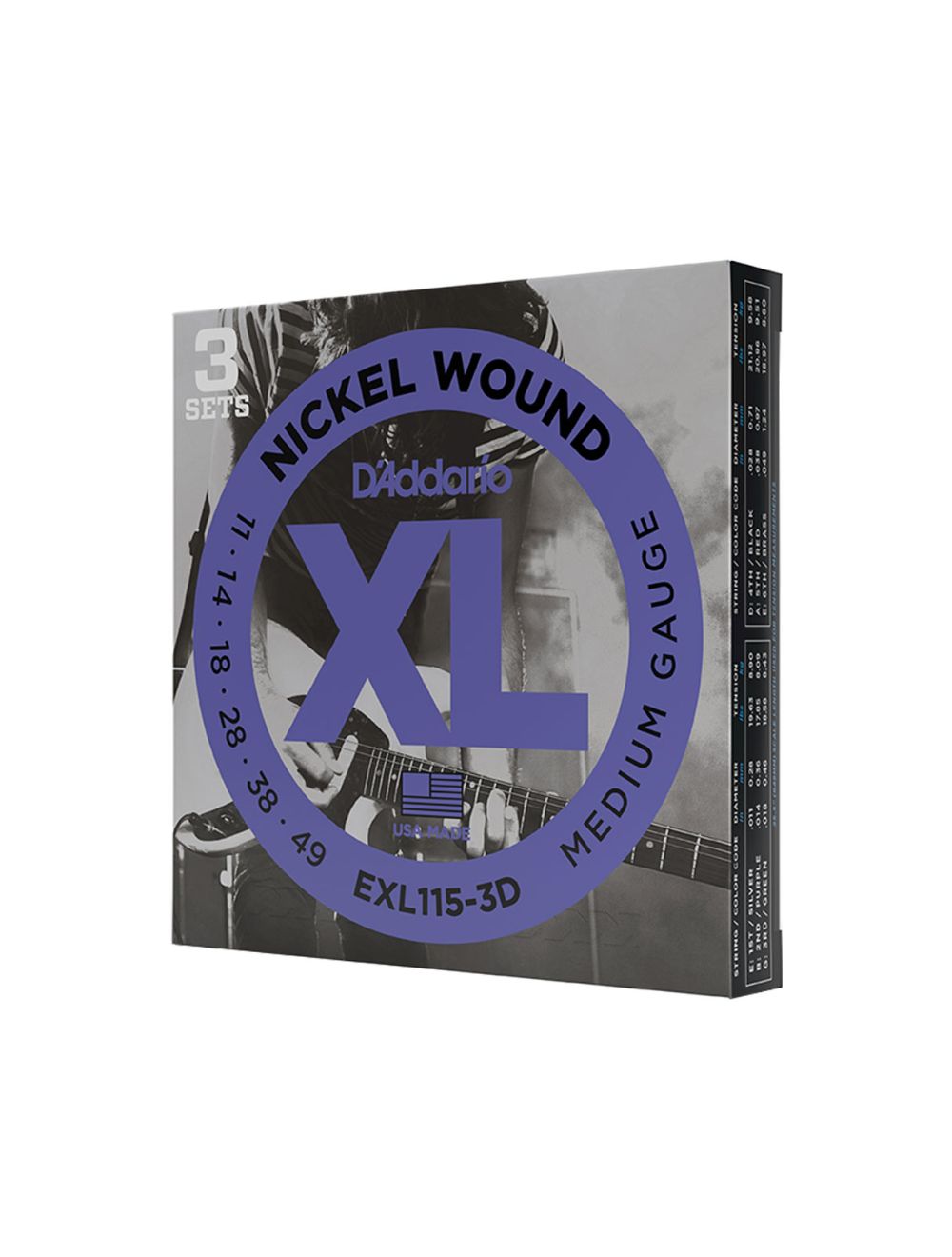 D'Addario EXL115-3D XL Nickel Electric Guitar Strings 3-Pack - 11-49 Gauge - Open Box