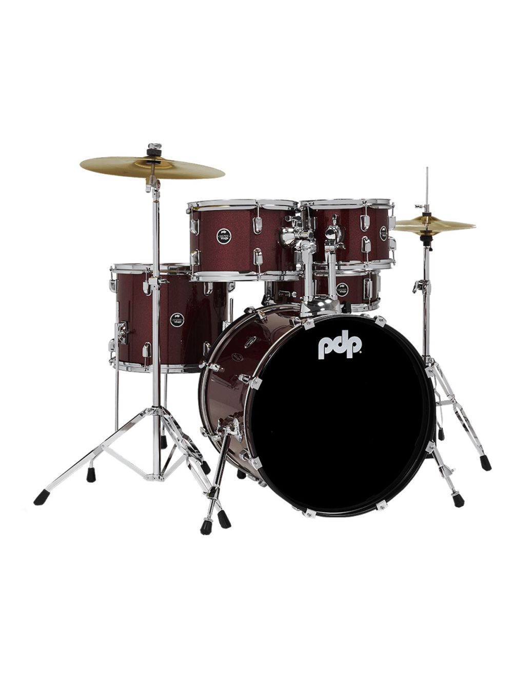 PDP Centerstage 5-Piece Drum Kit with Hardware, Cymbals & Throne - Ruby Red Sparkle