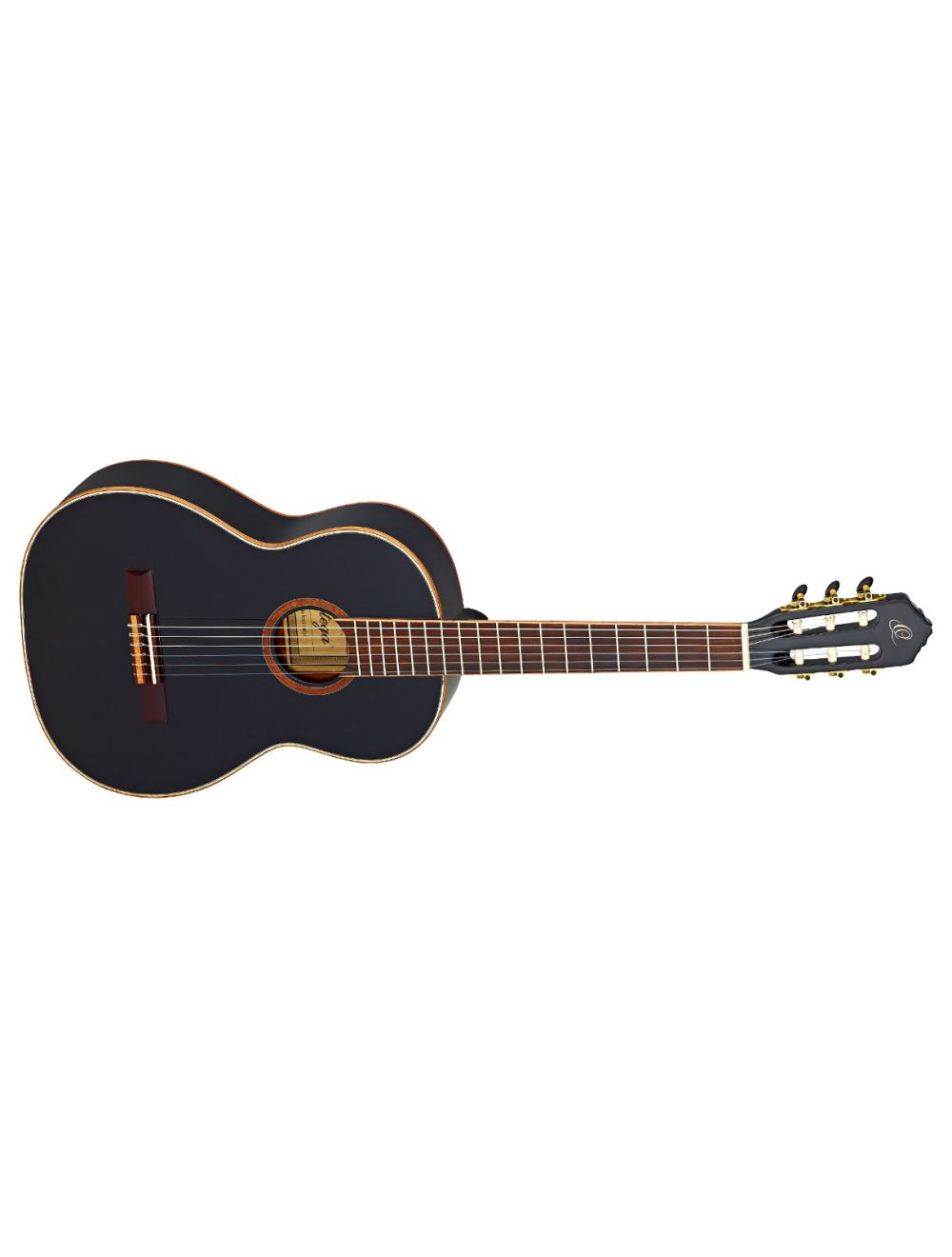 Ortega Guitars R221BK Family Series Nylon w/ Bag, Gloss Black