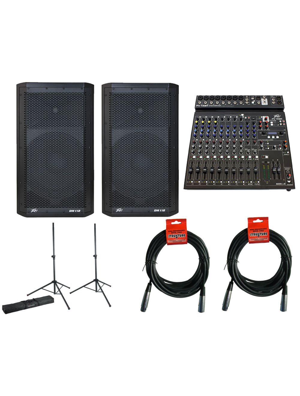 Peavey Dark Matter 112 Speaker 2 + Peavey PV 14 BT Mixer + Stands + Bag