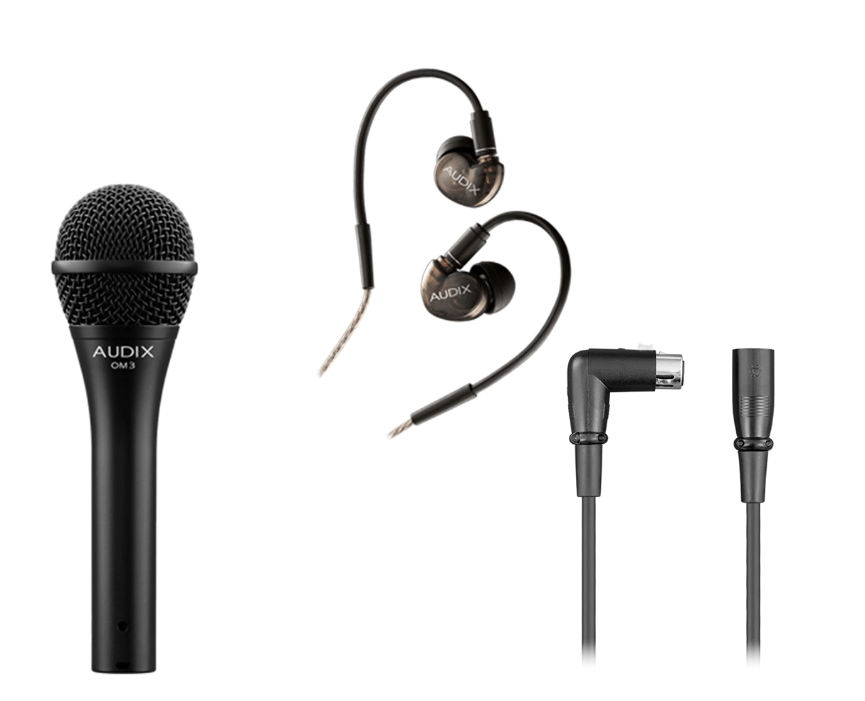 Image of Audix OM3 Vocal Mic w/A10 Earphones + Audix CBLDR25 25' Straight/RA XLR Cable